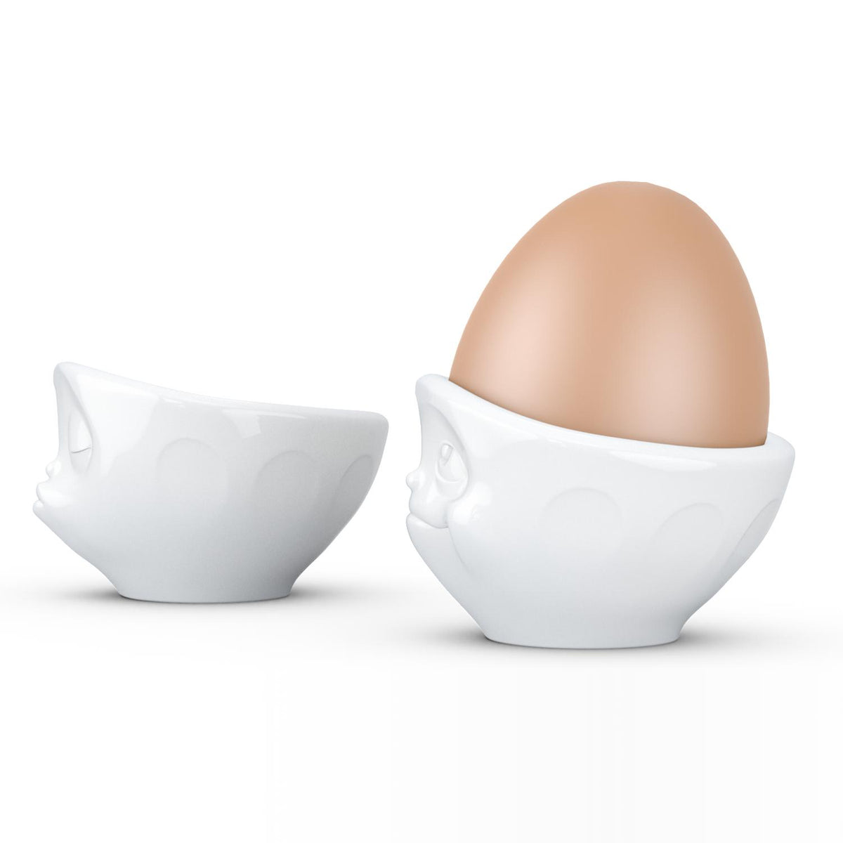 TASSEN Porcelain Egg Cup Set No. 1, Kissing & Dreamy Face, White