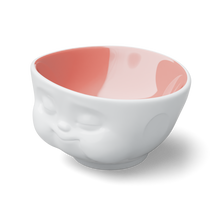 Load image into Gallery viewer, Designer 16.9 ounce capacity porcelain bowl in white with peach color on the inside featuring a sculpted ‘munching’ facial expression. From the TASSEN product family of fun dishware by FIFTYEIGHT Products. Quality bowl perfect for cereal, soup, side salads, and hearty dips.
