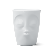 Load image into Gallery viewer, Coffee mug with handle and &#39;kissing&#39; facial expression and 11 oz capacity. From the TASSEN product family of fun dishware by FIFTYEIGHT Products. Tall coffee cup with handle in white, crafted from quality porcelain.
