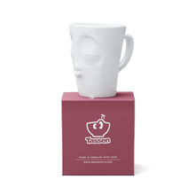 Load image into Gallery viewer, Coffee mug with handle and &#39;kissing&#39; facial expression and 11 oz capacity. From the TASSEN product family of fun dishware by FIFTYEIGHT Products. Tall coffee cup with handle in white, crafted from quality porcelain.
