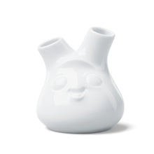 Load image into Gallery viewer, Exclusive designer flower vase in white, crafted from premium porcelain. Stands at 3.9 inches tall on a footed base. From the TASSEN product family of fun dishware by FIFTYEIGHT Products.
