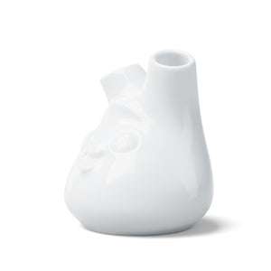 Exclusive designer flower vase in white, crafted from premium porcelain. Stands at 3.9 inches tall on a footed base. From the TASSEN product family of fun dishware by FIFTYEIGHT Products.