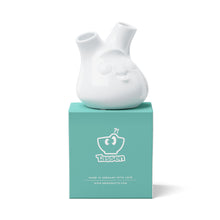 Load image into Gallery viewer, Exclusive designer flower vase in white, crafted from premium porcelain. Stands at 3.9 inches tall on a footed base. From the TASSEN product family of fun dishware by FIFTYEIGHT Products.
