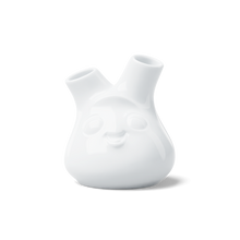 Load image into Gallery viewer, Exclusive designer flower vase in white, crafted from premium porcelain. Stands at 3.9 inches tall on a footed base. From the TASSEN product family of fun dishware by FIFTYEIGHT Products.
