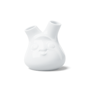 Exclusive designer flower vase in white, crafted from premium porcelain. Stands at 3.9 inches tall on a footed base. From the TASSEN product family of fun dishware by FIFTYEIGHT Products.