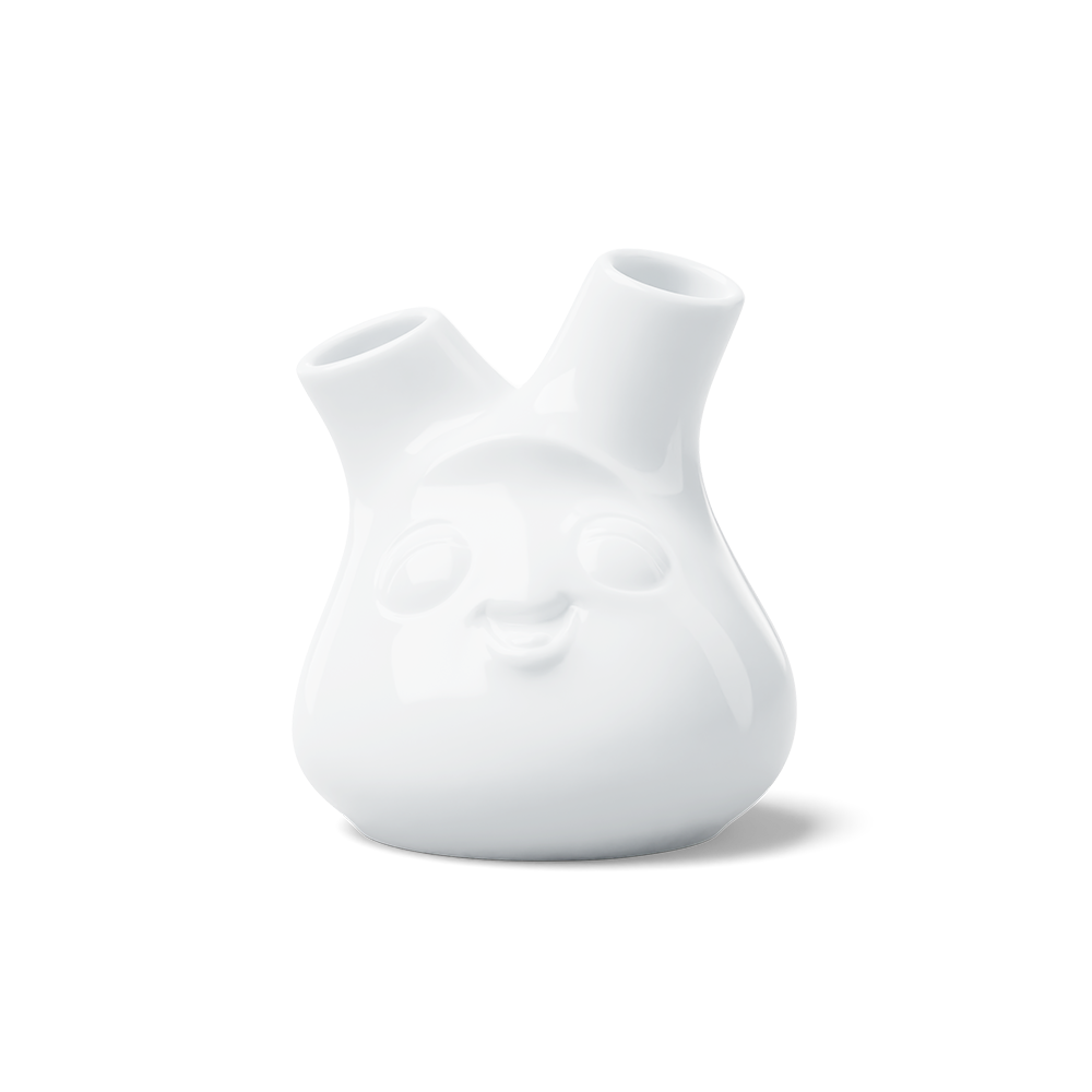 Exclusive designer flower vase in white, crafted from premium porcelain. Stands at 3.9 inches tall on a footed base. From the TASSEN product family of fun dishware by FIFTYEIGHT Products.