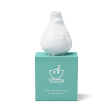 Load image into Gallery viewer, Exclusive designer flower vase in white, crafted from premium porcelain. Stands at 3.9 inches tall on a footed base. From the TASSEN product family of fun dishware by FIFTYEIGHT Products.
